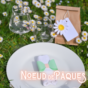 Déco de table pour Pâque : Noeud de Pâques en papier avec marguerite et coquelicots en papier