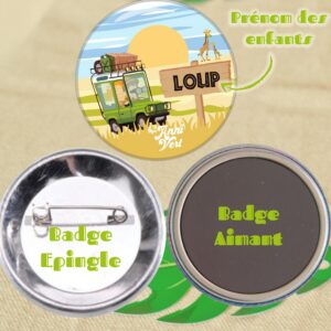 Badge anniversaire Safari cadeau souvenir à personnaliser
