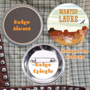 Badge anniversaire Western cadeau souvenir à personnaliser