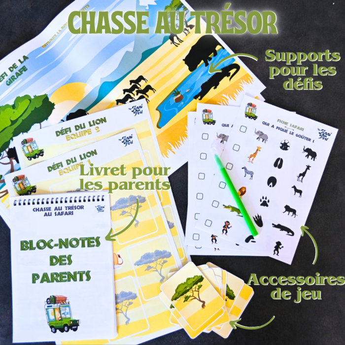 Chasse au trésor anniversaire Safari en papier sans préparation énigmes jeux et supports