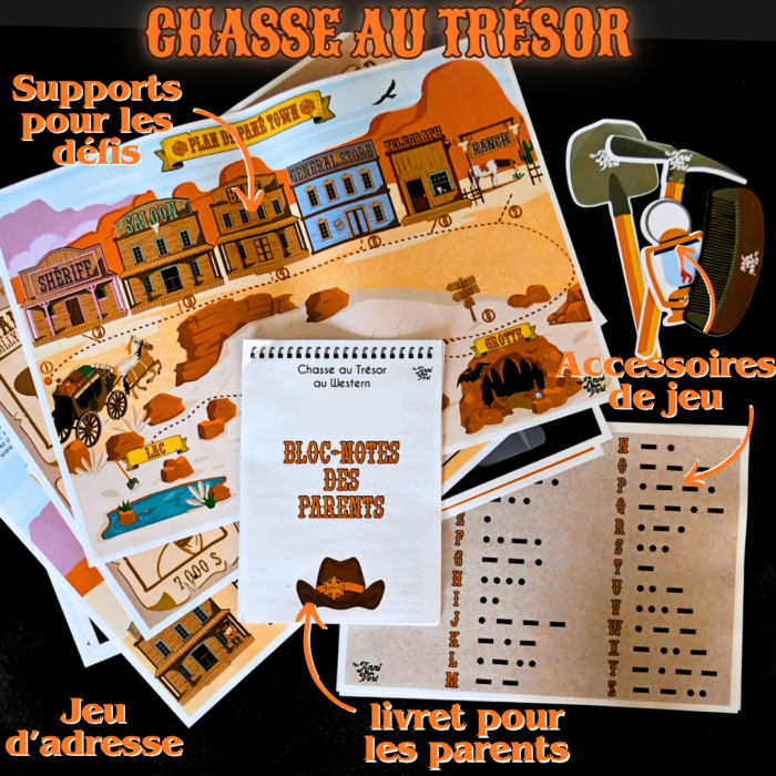 Chasse au trésor anniversaire Western en papier sans préparation énigmes jeux et supports