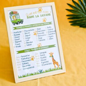 Déco affiche jeux anniversaire Safari quel est ton nom dans la savane