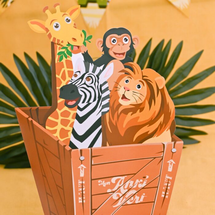 Panneau décor anniversaire thème safari lion zèbre girafe singe savane