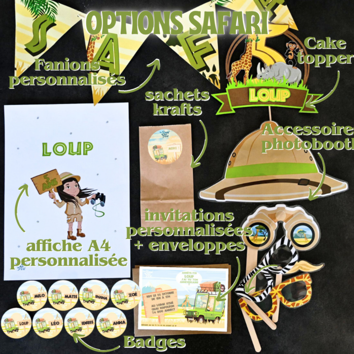 Options pour personnaliser anniversaire Safari en papier