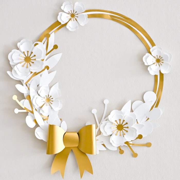 Couronne de porte de Noël en papier DIY blanc et or